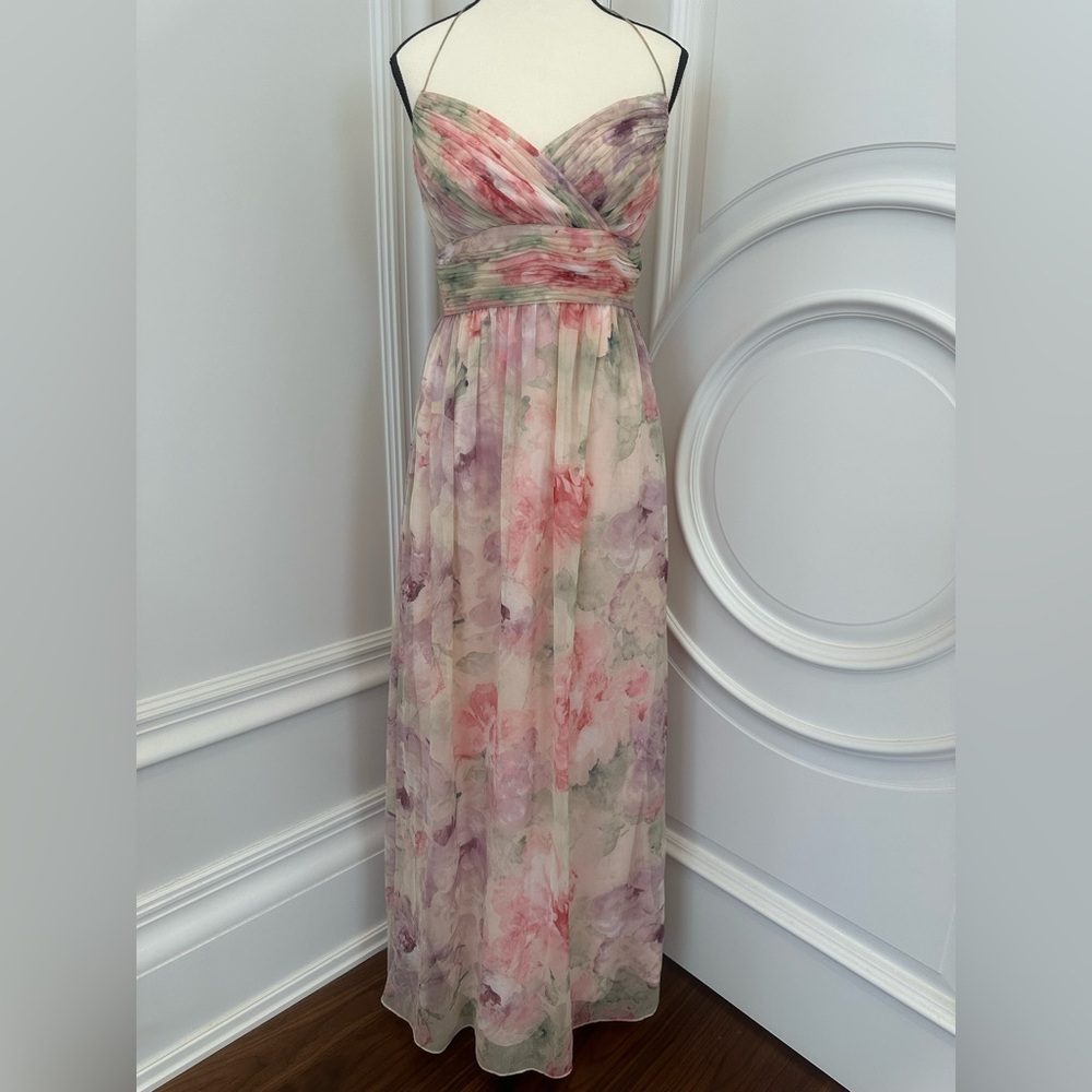 Ralph Lauren Pink Floral Sweetheart Neckline Halter Maxi Dress (Size 8) - Picture 2 of 8